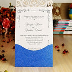 Hosmsua 50PCS Wedding Invitations Cards 5 x 7.3 Inch Laser Cut Hollow Rose Invitation with Rhinestone for Bridal Shower Engagement Quinceañera (Royal Blue Glitter) - Image 6