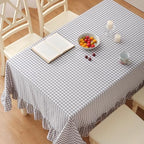 Grey White Gingham Ruffle Table Cloth Rectangular 102"x60" - Image 3