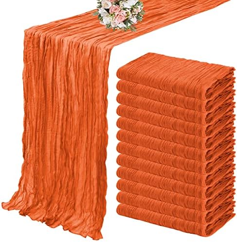 YMHPRIDE 12 Pack Cheesecloth Table Runner 35x120in Orange Table Runner by YMHPRIDE