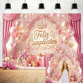 Feliz Cumpleaños Backdrop Pink Gold Balloon Crown Rose Gift Curtain Photo Background Banner for Women Girls Birthday Party Photoshoot 10X8ft by Viajar