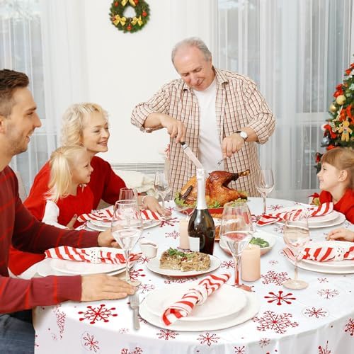 Ganeen 6 Pcs Christmas Snowflake Plastic Tablecloth 84 Inch Red White Decor - Image 4