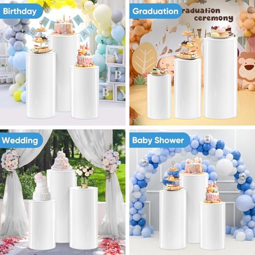 SaitiMade Set of 3 - White Cylinder Stands, Round PVC Pedestal Stands - Image 5