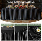 2 Packs Black Satin Tablecloths Rectangle 6FT, Glitter Fitted Stretch Table Covers Wrinkle-Free Floor Length Shimmer Table Skirt for Weddings Parties Baby Shower Banquets Vendor Events - Image 2