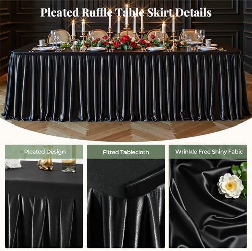 Black Satin Tablecloths Rectangle 6FT, Glitter Fitted Stretch Table Covers Wrinkle-Free Floor Length Shimmer Table Skirt for Weddings Parties Baby Shower Banquets Vendor Events - Image 2