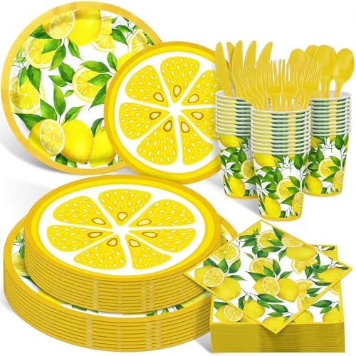 Pickmesh 400 Pcs Lemon Party Supplies Summer Fruit Plates Napkins Serve 50 by Pickmesh