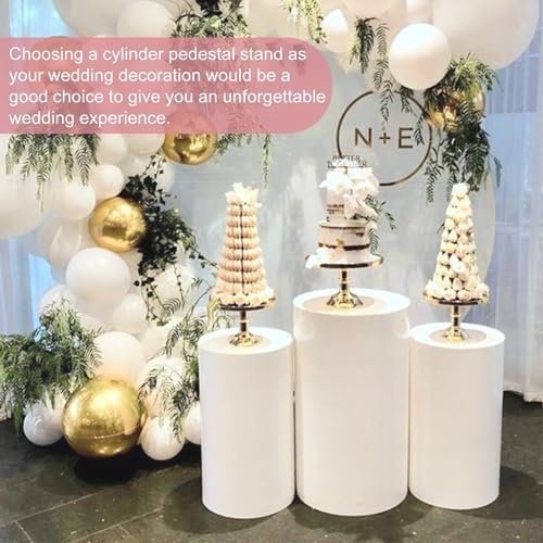 HAISIWLKJ 3PCS Cylinder Pedestal Stands for Parties, White Metal Round Cylinder Plinths Dessert Table Display Pillars for Birthday Wedding Bridal Baby Shower Party Decorations(Large) - Image 7