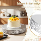 Wenqik 14 Inch Silver Cake Stand Set Metal Round Cupcake Dessert Stand with Cake Cutting, Flower Spatula Wedding Cupcake Pastry Display Candy Holder Display for Wedding Party Birthday Baby Shower - Image 3