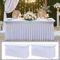 2 pk White Spandex Tablecloth 4ft with Ruffle Table Skirt, Wrinkle Free High Stretch Fitted Tablecloths for 6 Foot Rectangle Tables, Elastic Spandex Table Covers 6ft for Parties Weddings Banquet by ENJOYYOURPARTY