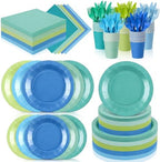 Mimorou 175 Pcs Green and Teal Plates Cups Napkins Utensils Blue by Mimorou