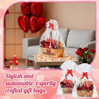 Kolldenn 24 Set Valentine's Day Empty Gift Basket to Fill Kraft Red Heart Bouquet Box with Handles Pull Bows Cellophane Bags and Card for Valentine Party Favor Supplies, 9.8 x 6.5 Inch - Image 6