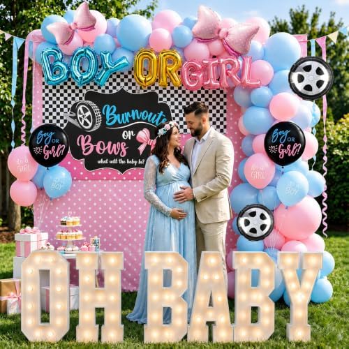 OH BABY Marquee Light-Up Letters, oh baby lettersg ender reveal decorations gender reveal decorations oh baby sign big letters (3FTOHBABY+Blue Pink Balloon) - Image 2