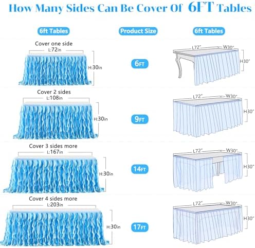 Partisky Ocean Blue Tulle Tutu Ruffle Curly Willow Table Skirt for Rectangle Table 14ft,Under The Sea Baby Shark Themed Table Cloth for Boys Girls Birthday Party or Baby Shower - Image 6