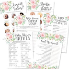 Hadley Designs - 25 Floral Trivia Game, 25 Find The Guest Game, 25 Love Or Labor Game, 25 Boobs Or Baby Butts, 25 Who Knows Mommy Best, 25 Baby Prediction Advice Cards - 6 Double Sided Cards by HadleyDesigns