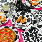 Oudain 222 Pcs Cow Dinnerware Set for 20 Guest Cow Tablecloth Plates and Napkins Cowgirl Party Decorations Cowboy Table Runner Plastic Black White Party Supplies(Hot Pink,Classic) - Image 2