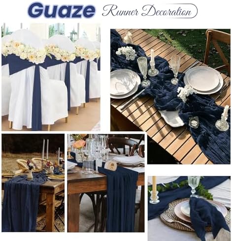 16 Pack Navy Blue Cheesecloth Table Runner 20 x 120 inch Gauze Table Runners 10 FT Long,Semi Sheer Boho Cheese Cloth Fabric Table Runner Bulk for Wedding,Party,Baby Shower,Bridal Shower Decoration - Image 5