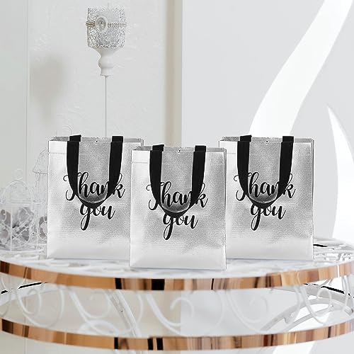 Fumete 50 Pcs Silver Glossy Thank You Gift Bag with Handles - Image 5