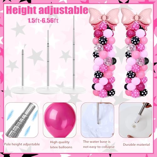 2 Set Adjustable Mouse Theme Birthday Balloon Column Stand Kit Polka Dot Pink Black White Balloons Arch Garland for Christmas Baby Shower Girl Birthday Party Decorations Supplies - Image 3