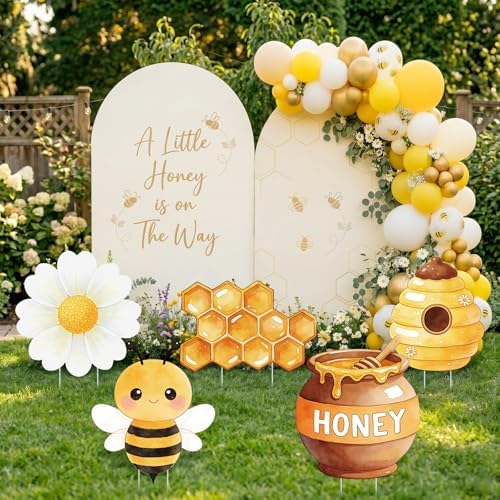 5PCS Bee Party Decorations, What Will Baby Bee Gender Reveal Decorations, Corrugated Plastic Honeybee Cardboard Cutouts for First Bee Day Birthday Party Baby Shower Photo Props Centerpieces - Image 2
