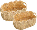 Coeusy Scalloped Basket Set of 2,Water Hyacinth Basket for Organizing and Decor,Hand-Woven Wicker Storage Baskets with Built-In Handles for Nursery,Gift by WEAVECOMFORTINTOEVERYCORNER