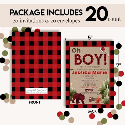 Custom Baby Shower Invites Lumberjack Baby Shower Invitation 20 5x7 Custom Personalized Invites With Envelopes - Unique Baby Lumberjack Shower Cards - Image 4