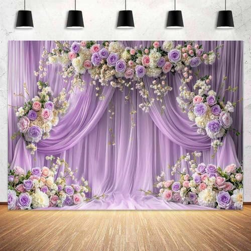 15x10ft Purple Flower Wall Backdrop Rose Lavender Floral Wedding Bridal Photography Backdrop Girls Birthday Anniversary Bachelorette Baby Shower Party Photo Booth Props Background Wall Decor - Image 2