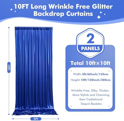 10x10ft Shimmer Royal Blue Sequin Backdrop Curtain for Parties, Thick Wrinkle Free Glitter Blue Photo Backdrop Drapes Curtains for Birthday Wedding Photography Background-2 Panels 5x10ft - Image 6