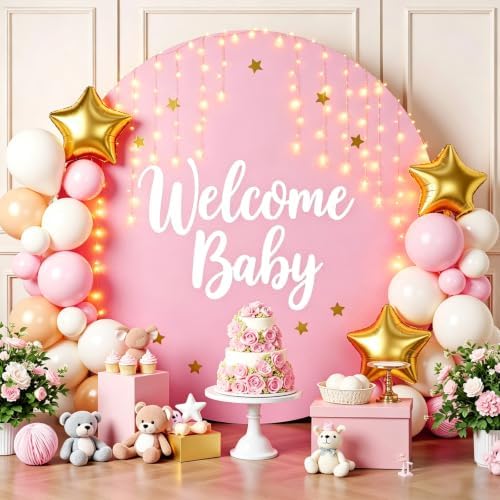 Gallety 7.2FT Pink Round Backdrop Cover with String Lights, Adjustable Fit for 5FT–7.2FT Circle Arch Stands, 4 Metal Clips & 24 Clear Clips, Circle Backdrop Cover for Wedding, Birthday & Baby Shower - Image 4