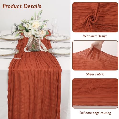 8 Pack Terracotta Cheesecloth Table Runner 120 Inch Boho Wedding Decor - Image 3