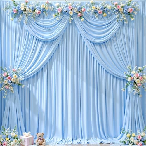 50ft x 10ft Wrinkle Free Baby Blue Wedding Backdrop Curtains for Party Bridal Shower Reception Decorations Baby Blue Fabric Curtain Backdrops Drapes for Photography Baby Shower Birthday Background - Image 3
