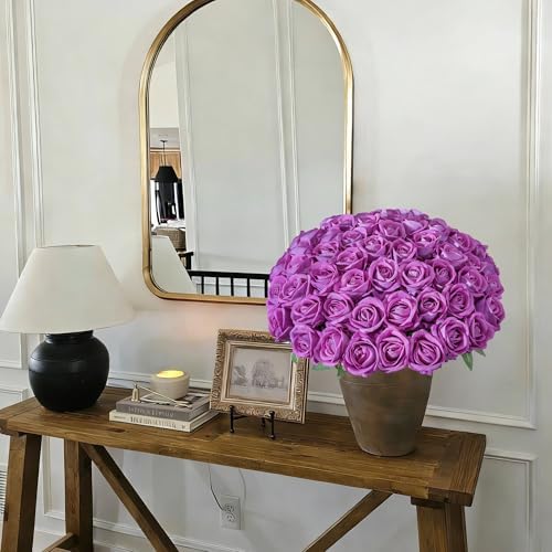 50 PCS Fuchsia Roses Artificial Flowers, Fake Roses with Stem Realistic Silk Roses for DIY Wedding Bouquets Table Centerpieces Arrangements Baby Shower Birthday Home Decor Valentine's Day Gift for Her - Image 6