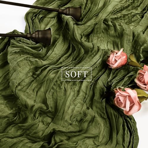 12 Pieces 10FT Olive Green Cheesecloth Table Runner Boho Gauze Fabric Runner for Tables Rustic Sheer Runner for Wedding Bridal Shower Birthday Holiday Party Table Arbor Decor (35 x 120 Inches Long) - Image 4