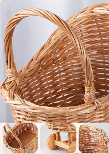 Woven Rattan Stroller Shaped Flower Basket, Vintage Wicker Baby Carriage Planter for Floral Arrangements, Baby Shower Wedding Party Decor Centerpieces for Tables, Floral Rustic Home Decor (Small) - Image 6