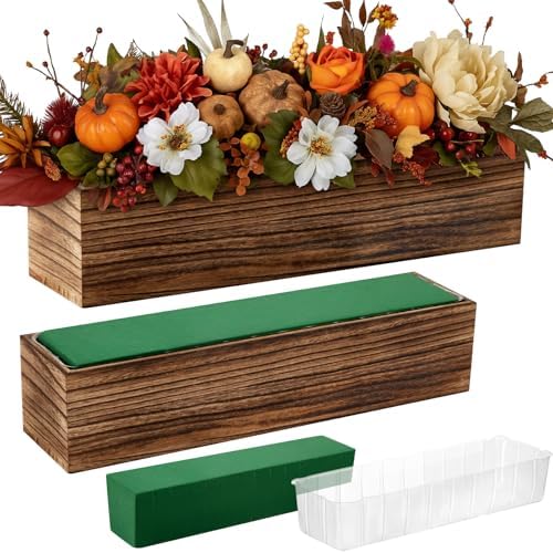Dandat 2 Set Wood Rectangle Boxes 16x4 Inch Rustic Planter with Liner by Dandat