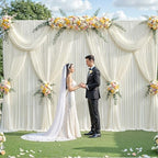 40ft x 12ft Ivory Backdrop Curtains Wrinkle Free Backdrop Curtain for Wedding Parties Ivory Fabric Backdrops Drapes Back Drop Cloth Bridal Shower Stage Curtains Wedding Decorations for Reception - Image 3