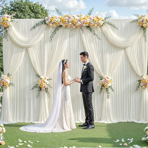 40ft x 12ft Ivory Backdrop Curtains Wrinkle Free Backdrop Curtain for Wedding Parties Ivory Fabric Backdrops Drapes Back Drop Cloth Bridal Shower Stage Curtains Wedding Decorations for Reception - Image 3