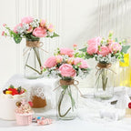 Zeyune 6 Sets Mason Jar Table Centerpiece with Artificial Peony Baby's Breath Flower Centerpieces Faux Flowers with Rope for Wedding Reception Engagement Bridal Shower Rustic Table Decor(Light Pink) - Image 4