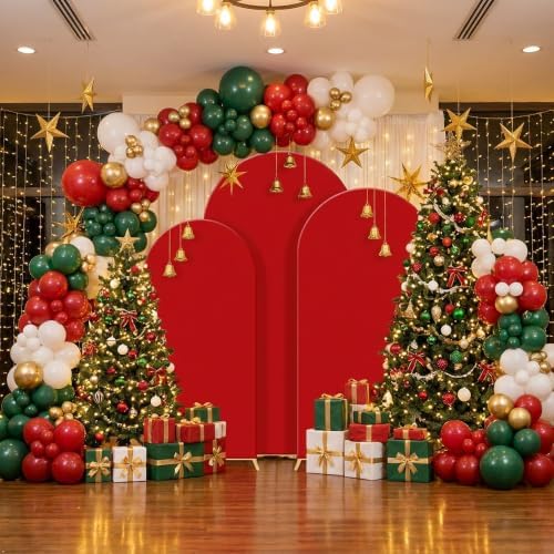 Set of 3 Wedding Arch Backdrop Stand,4+5+6 FT，Small Metal Arch Frame with 3 Red Backdrop Covers,Easy Setup for Birthday Baby Shower Anniversary Dessert Table Decoration - Image 3
