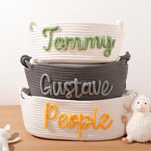 Personalized Baby Name Basket - Custom Embroidered Cotton Rope Organizer, Diaper Caddy & Nursery Storage Gift for Newborns, Toddlers - Baby Shower, Birthday, Easter Present (Black, L) - Image 4