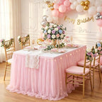 9ft Pink Tulle Table Skirts for Rectangle or Round Tables - Ruffle Tulle Tutu Cloth Table Skirt Party Tablecloth for Wedding Baby Shower Dessert Buffet Banquet Table Decorations - Image 5