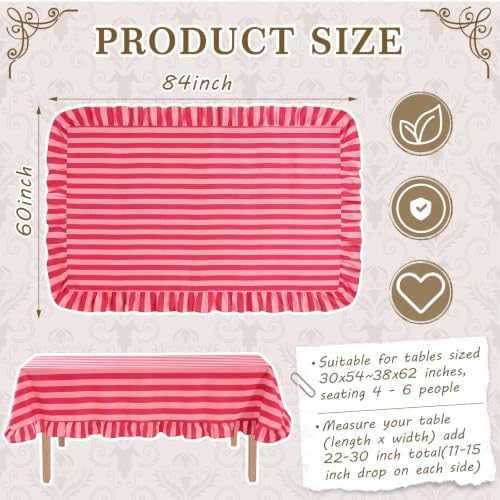 Tudomro Striped Tablecloth, Rectangle, Red, Pink, 84'' X 60'' - Image 2