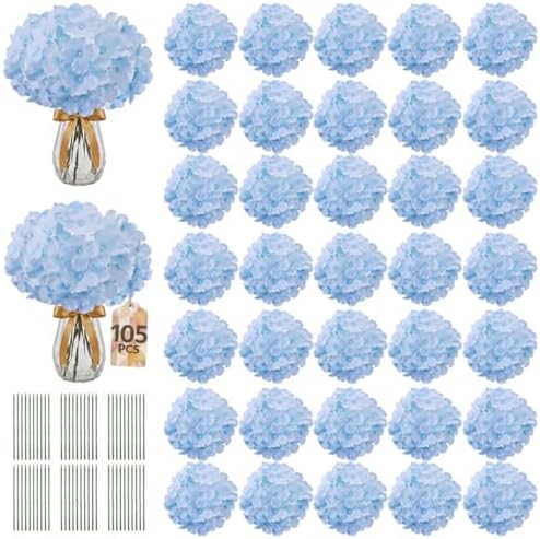 105PCS Hydrangea Artificial Flowers with Stronger Bendable Stems, Premium Silk Faux Hydrangea Flowers Bulk for DIY Wedding, Arches, Baby Showers & Large Event Decor(Blue) by ECCELSO