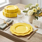 COLOSUS 60PCS Yellow Plastic Plates, Beaded Disposable Plates for Party. - Image 2