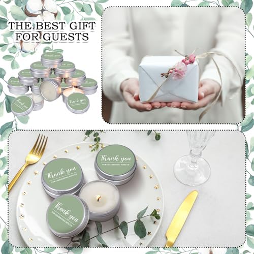 MTLEE 50 Pcs Sage Green Wedding Thank You Candles Gifts for Guests, Bridal Shower Baby Shower Favors, 1 oz Mini Lavender Scented Soy Wax Candles Tin Bulk for Birthday Aromatherapy Party Favors - Image 3