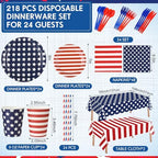 Funnymoom 218 Pcs Patriotic American Flag Party Decorations Plates Serve 24 - Image 3