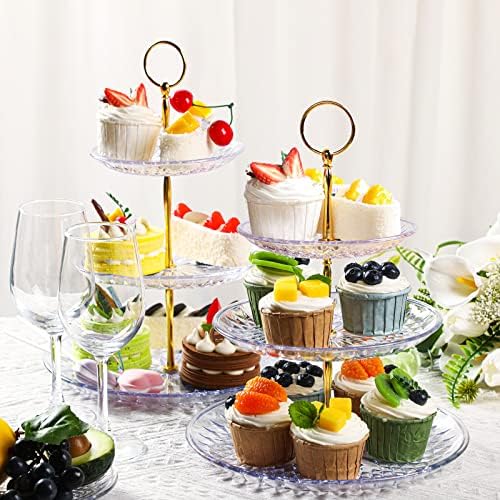 Patelai 8 Pcs 3 Tier Acrylic Cake Stand, Clear, Golden - Image 6