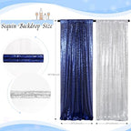 ShinyBeauty Navy Blue Silver Sequin Backdrop Curtains 4 Panels 2x8ft - Image 5