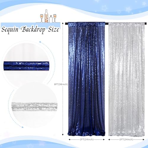 ShinyBeauty Navy Blue Silver Sequin Backdrop Curtains 4 Panels 2x8ft - Image 5