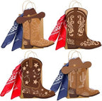 Tinlade 24 Sets Western Cowboy Boots Gift Paper Bags with Paisley Bandanas Western Party Decorations Wild West Kraft Gift Bag Rodeo Cowgirl Boot Hat Goodie Bag for Bachelorette Last Rodeo Party by Tinlade