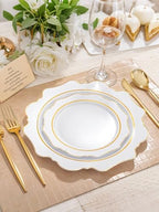WDF 100PCS White and Gold Plastic Plates - Gold Disposable Plates - Include 50 Dinner & 50 Dessert Plate for Party - Heavy Duty Fancy Plastic Plate for Wedding/Thanksgiving/Bridal shower (Pack of 2) - Image 6