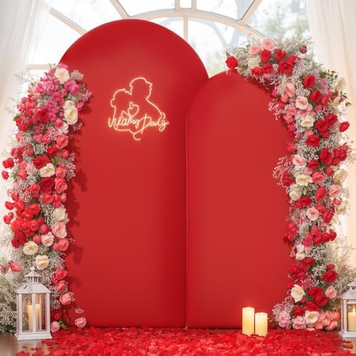 Black Red Arch Backdrop Cover Set of 2 Spandex Arch Covers 7.2 and 6ft Wedding Arch Stand Cover Bridal Baby Shower Photo Stretchy Backdrop Arch Cover Birthday Party Arch Covers - Image 4